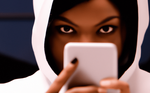 Young woman holding a smartphone, illustrating the use of incognito browsing for enhanced online privacy and security.